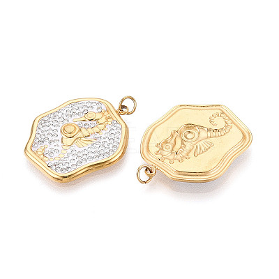 304 Stainless Steel and Polymer Clay Crystal Rhinestone Pendants STAS-T069-60E-1