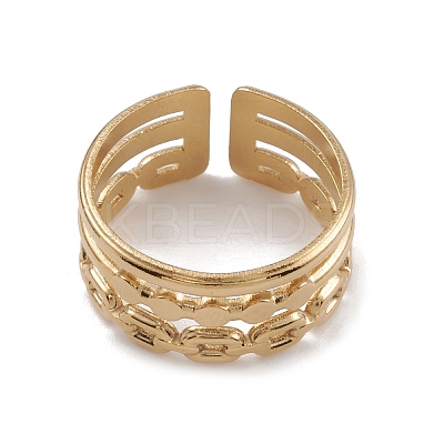 Ion Plating(IP) 304 Stainless Steel Triple Line Cuff Rings for Women RJEW-G285-15G-1