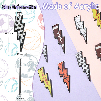 12Pcs 6 Styles Printed Acrylic Big Pendants MACR-CJ0001-53-1