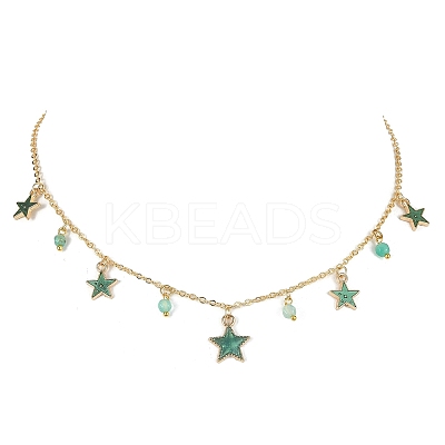 Natural Agate Round & Alloy Enamel Star Charms Bib Necklace with 304 Stainless Steel Chains NJEW-JN04404-02-1