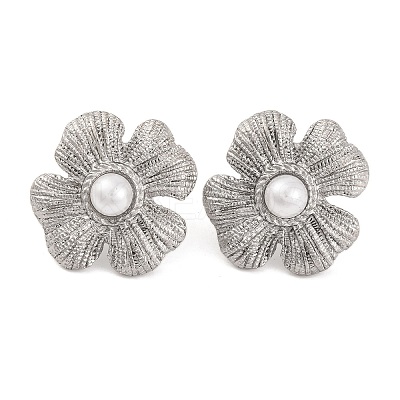 304 Stainless Steel with Plastic Imitation Pearl Stud Earrings for Women LS-EJEW-Z057-11P-1