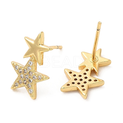Rack Plating Brass Star Stud Earrings with Cubic Zirconia EJEW-D061-09G-1