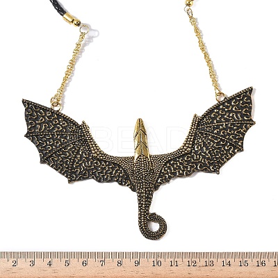 Gothic Style Alloy Flying Dragon Pendant PU Leather Cord Necklaces NJEW-L050-01AG-1