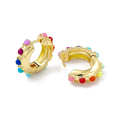 Colorful Resin Beaded Hoop Earrings EJEW-P215-04G-1