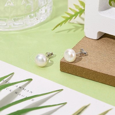 Anti-Tarnish Pearl Ball Stud Earrings LS-EJEW-Q701-01B-1