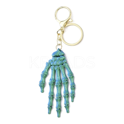 Halloween Plastic Skeleton Hand Pendant Keychain LS-HJEW-H063-01G-02-1