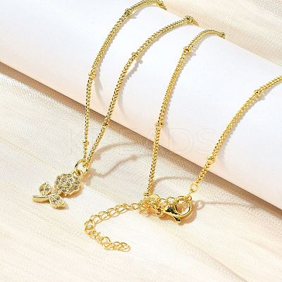 Brass Micro Pave Clear Cubic Zirconia Flower Pendant Necklaces for Women NJEW-A039-01B-G-1