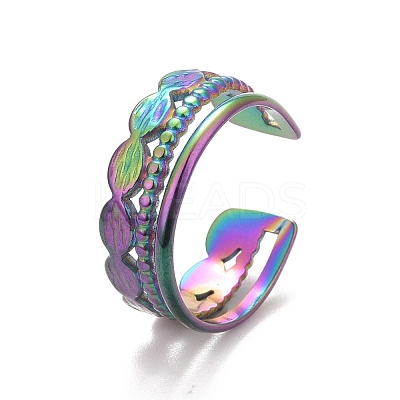 Ion Plating(IP) Rainbow Color 304 Stainless Steel Oval Wrap Open Cuff Ring for Women RJEW-C025-11M-1