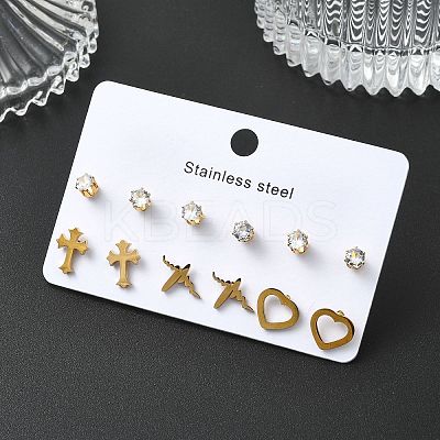 304 Stainless Steel Micro Pave Cubic Zirconia Stud Earrings Kits For Women EJEW-B112-01G-01-1