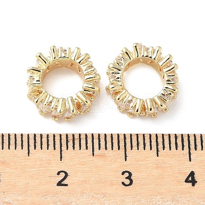 Brass Micro Pave Cubic Zirconia Rondelle European Beads KK-A254-08G-1