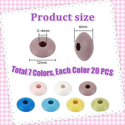 140pcs 7 colors Dyed Natural Beech Wood Beads WOOD-PH0003-11-1