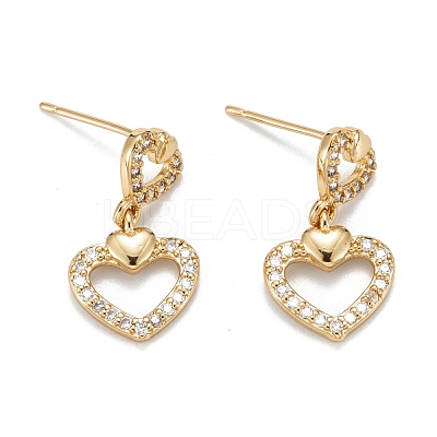 Heart Sparkling Cubic Zirconia Dangle Stud Earrings for Girl Women EJEW-H126-17G-1