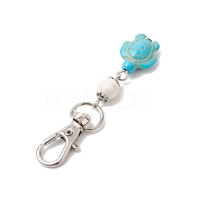 Tortoise & Round Synthetic Turquoise Pendant Decoration HJEW-JM02295-01-1