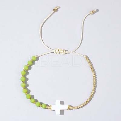 Adjustable Glass & Brass Beads Braided Bead Bracelets TB8315-5-1