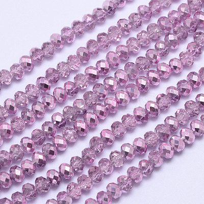 Faceted Rondelle Transparent Painted Glass Beads Strands X-DGLA-J001-C08-4mm-1