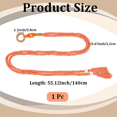 1Pc Handmade Weaving Cotton Tassel Waist Belts for Women Ladies Dress AJEW-CP0010-51B-1