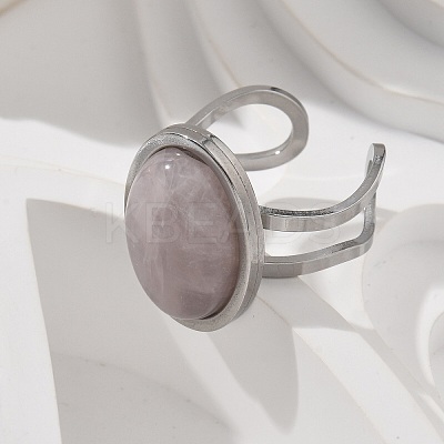 Oval Natural Rose Quartz Finger Rings RJEW-M062-02P-15-1