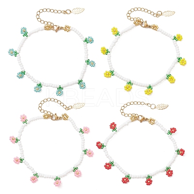 Floral Glass Seed Bead Charm Bracelets for Women BJEW-MZ00306-1