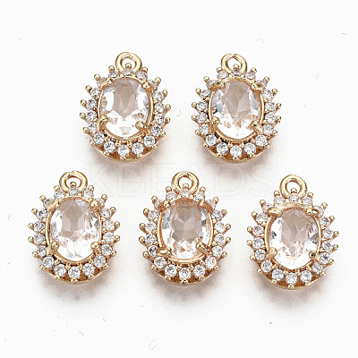 Brass Glass Rhinestone Pendants GLAA-S179-28-RS-1