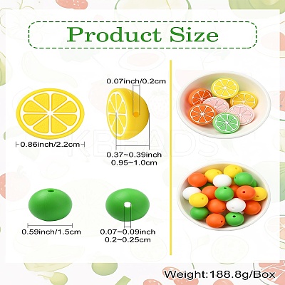 58Pcs 8 Styles Lemon Food Grade Eco-Friendly Silicone Focal Beads SIL-CJ0001-99-1