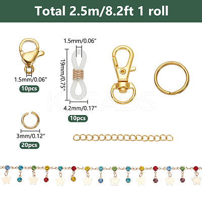 Brass Butterfly & Rhinestone Diamond Charms Bracelet Bib Necklace DIY Making Kit DIY-WR0004-17-1