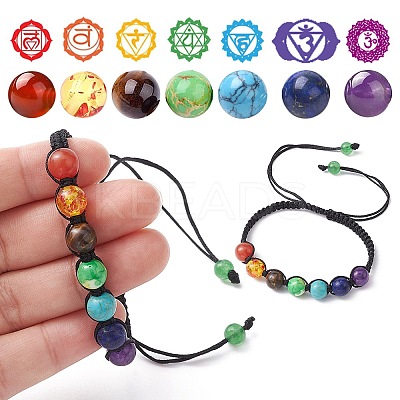Round Natural Mixed Gemstone Braided Bead Bracelet BJEW-YW0001-11-1