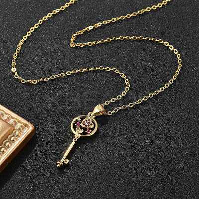 Brass Micro Pave Cubic Zirconia Heart Key Pendant Necklaces for Women NJEW-R027-03G-02-1
