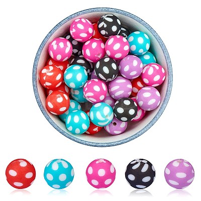 WEWAYSMILE 50Pcs 5 Styles 15mm Silicone Round Beads Making Kit JX489A-1