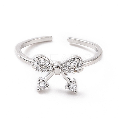 Clear Cubic Zirconia Bowknot Open Cuff Ring RJEW-I094-07P-1