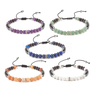 Natural Gemstone & Synthetic Hematite Braided Bead Bracelet for Women BJEW-JB08181-1