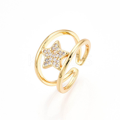 Brass Micro Pave Clear Cubic Zirconia Cuff Rings for Women KK-T074-21G-1