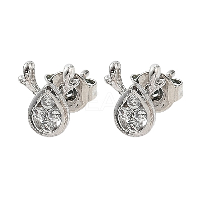 Deer Brass Micro Pave Clear Cubic Zirconia Stud Earrings LS-EJEW-F383-08P-1