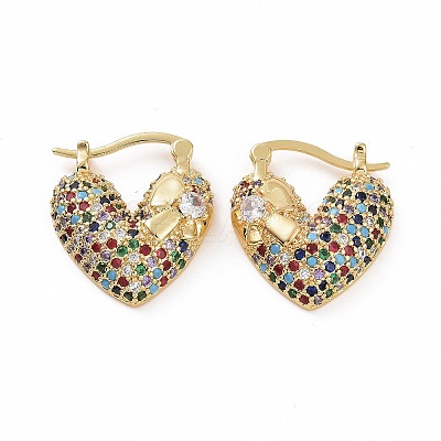 Cubic Zirconia Heart Thick Hoop Earrings EJEW-F304-01G-02-1