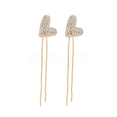 Real 18K Gold Plated Heart with Long Tassel Stud Earrings EJEW-S199-23G-NF-1