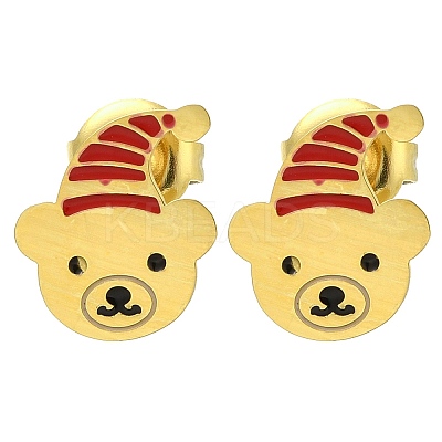 Ion Plating(IP) 304 Stainless Steel Enamel Stud Earrings EJEW-I316-04G-01-1