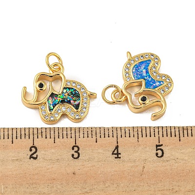 Elephant Brass Pendants Micro Pave Cubic Zirconia with Synthetic Opal KK-K356-04G-1