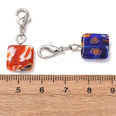 16Pcs Square Handmade Millefiori Glass Pendant Locking Stitch Markers HJEW-AB00654-1