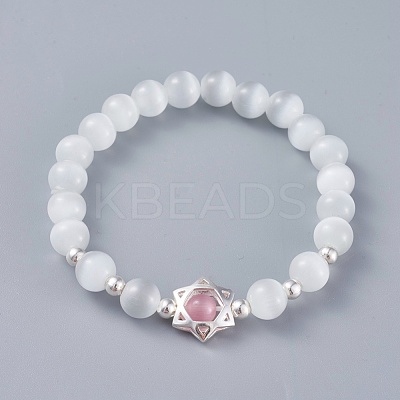 Cat Eye Round Bead Stretch Bracelets BJEW-L037-13-1