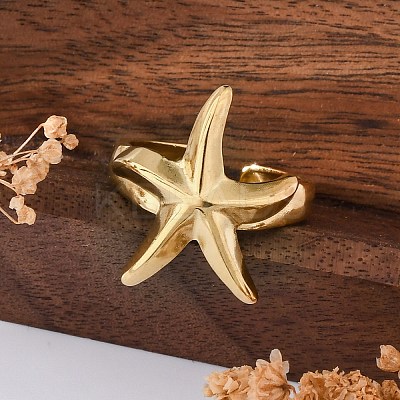 Stafish 304 Stainless Steel Open Cuff Rings for Women RJEW-F174-01G-1
