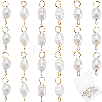 Natural Cultured Freshwater Pearl Potato Connector Charms PALLOY-SC00014-1