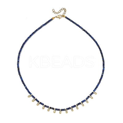 Natural Lapis Lazuli Faceted Rondelle Baded Necklaces with 201 Stainless Steel Teardrop Charms NJEW-JN06428-02-1