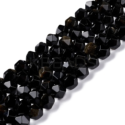 Natural Golden Sheen Obsidian Beads Strands G-C229-01C-1
