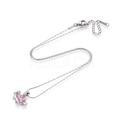 Brass Cubic Zirconia Heart Planet Pendant 304 Stainless Steel Chain Necklaces NJEW-T018-06P-1