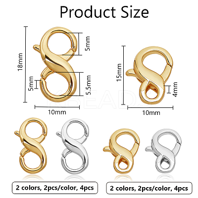 8Pcs 4 Styles Brass Double Opening Lobster Claw Clasps FIND-PH0021-16-1