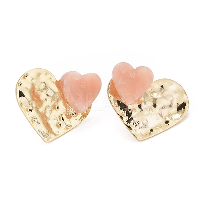 Resin Heart Front Back Stud Earrings EJEW-I265-05G-1