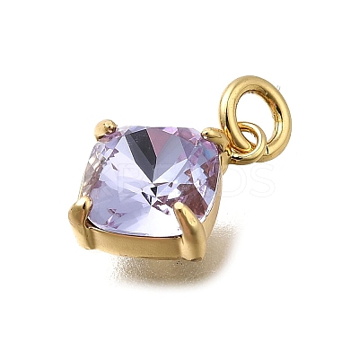 Rhombus Brass with Glass Charms KK-G525-02G-01-1