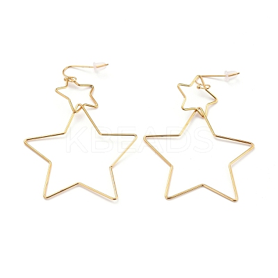 Interlock Double Open Star Dangle Earrings EJEW-C007-01G-1