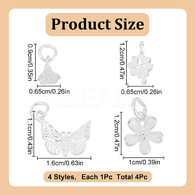 4Pcs 4 Styles 925 Sterling Silver Pendants Sets STER-GO0001-39-1