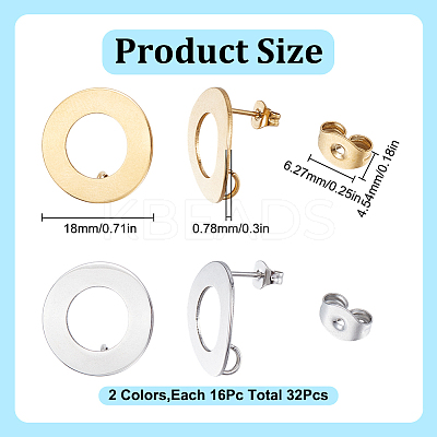 32Pcs 2 Styles 304 Stainless Steel Stud Earring Findings STAS-GO0001-33-1