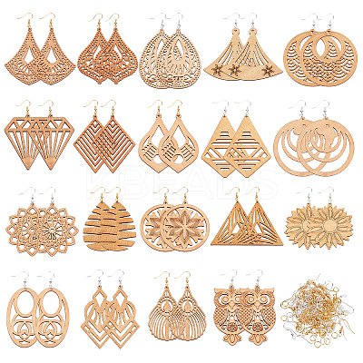 DIY 19 Pairs Laser Cut Wood Earring Making Kits DIY-GA0001-99-1